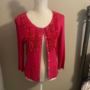 White House Black Market cardigan with floral accents